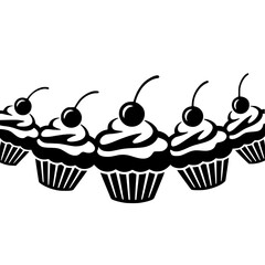 Black & White Cupcakes with Cherries - Vector Illustration
