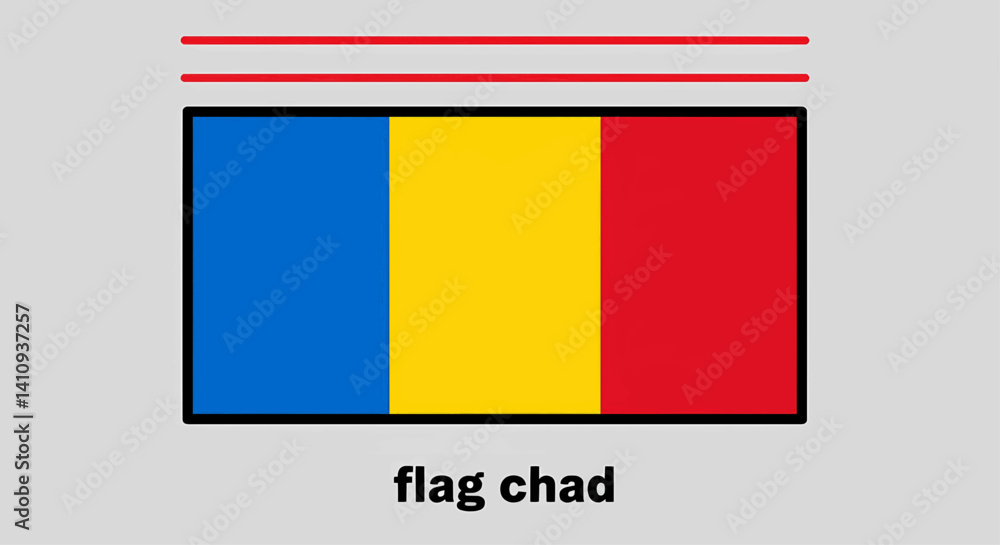 Poster a computer-generated image, in a bold, cartoonish style, depicting a rectangular flag with three equ