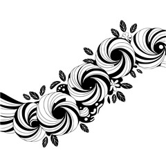 Fototapeta premium Abstract Swirls with Leaves, Black and White Floral Design