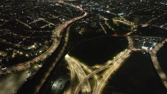 Itaquera neighborhood in S&atilde;o Paulo at night. Aerial view.
