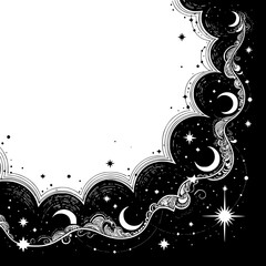 Celestial Border: Black & White, Decorative Crescent Moons & Stars