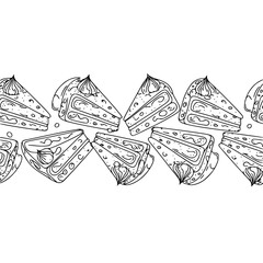 Linear Cake Slices Border, Black & White Illustration, Dessert Design