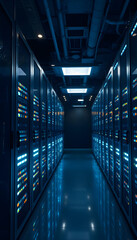 Fototapeta premium long hallway with rows of servers in a data center