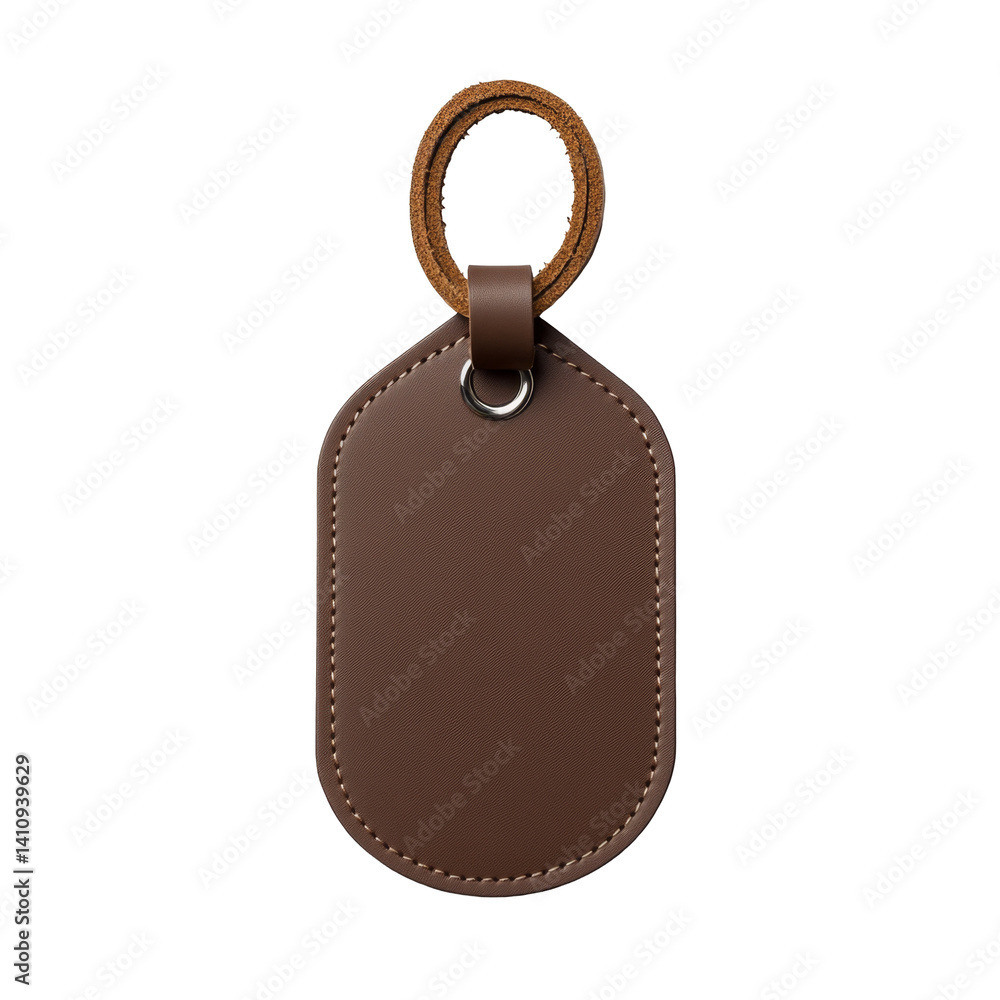 Poster elegant brown leather keychain with smooth finish and sturdy loop for secure attachment