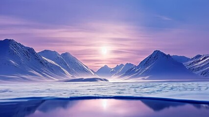 Frozen Mountains, Sunrise over Arctic Lake