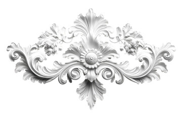 White baroque ornament element isolated on a transparent background	
