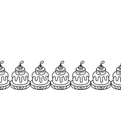 Black and White Doodle Cake Border - Seamless Pattern