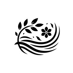Black and White Floral Logo, Minimalist Design
