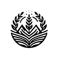 Minimalist Nature Icon: Mountain, Leaves, Circle
