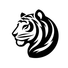 Tribal Tiger Head Silhouette Logo, Black & White Design