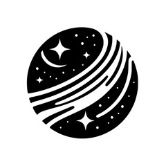 Celestial Orb: Minimalist Black & White Space Illustration