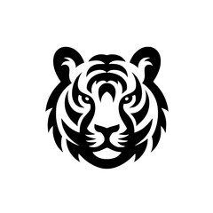 Minimalist Tiger Face Silhouette, Bold Black & White Design