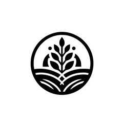 Minimalist Circle Logo: Wheat, Leaves, and Field Symbol in Black & White