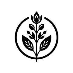 Minimalist Black Floral Emblem in Circle, Modern Logo Design