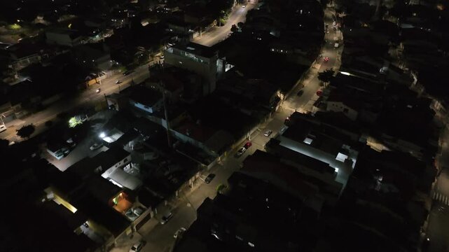Itaquera neighborhood in S&atilde;o Paulo at night. Aerial view.