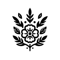 Elegant Floral Emblem in Black and White - Graphic Design Element