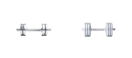 Two chrome dumbbells with adjustable weights for strength training and fitness exercises