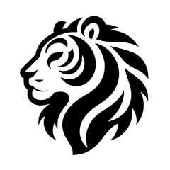 Lion Head Silhouette Logo, Tribal Design, Black & White