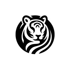 Minimalist Tiger Head Logo in Black and White - Bold and Powerful