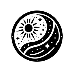 Black & White Celestial Yin Yang: Sun & Moon Symbol
