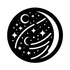 Celestial Circle: Abstract Moon, Stars, and Cosmic Elements
