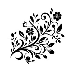 Elegant Black & White Floral Swirls, Flourish Vector Illustration