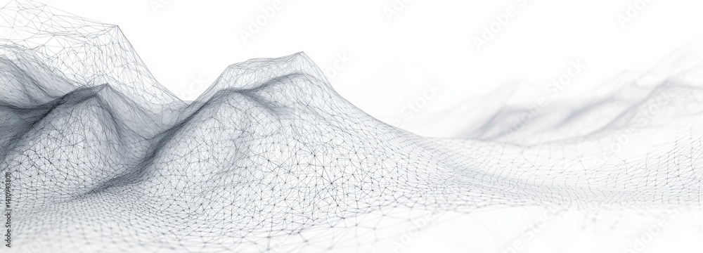 Poster abstract wave of gray low-poly mesh on white background representing technology and data flow, ideal