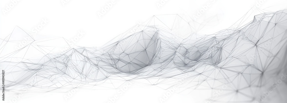 Poster abstract wave of gray low-poly mesh on white background representing technology and data flow, ideal
