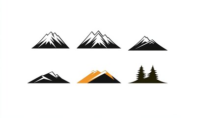 Minimalist mountain logo collection on white background, clean and modern vector design set inspired by Behance and Dribbble trends