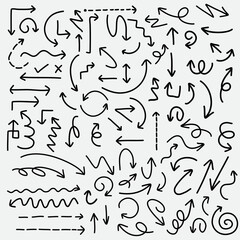 Hand drawn arrow icons set, sketch style arrow doodles, black ink pointer symbols collection, vector illustration for design, direction, infographic elements, UI arrows, pointer line art elements