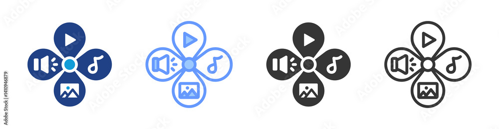 Aufkleber Multimedia Content icon set multiple style collection