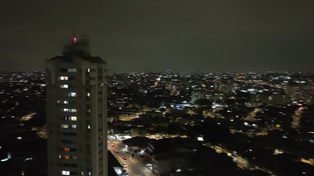Itaquera neighborhood in S&atilde;o Paulo at night. Aerial view.