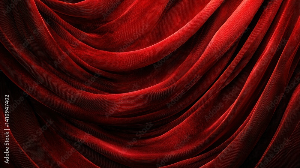 Aufkleber flowing red fabric with deep folds and shadows, creating a luxurious texture