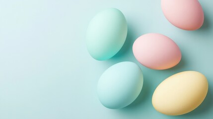 Pastel easter eggs on light blue