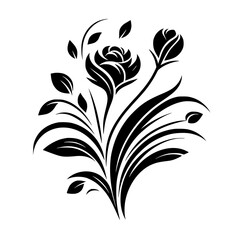 Elegant Black & White Floral Silhouette - Rose Arrangement