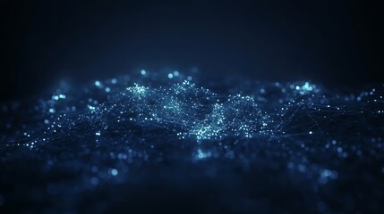 Obraz premium Abstract Dark Blue Digital Background with Glowing Network Dots and Cloud-Based Big Data Flow Mesh Grid for Technology and Connectivity Concepts