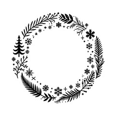 Black & White Winter Wreath Illustration for Holiday Design