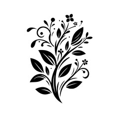 Elegant Black and White Floral Ornament: Decorative Branch Design