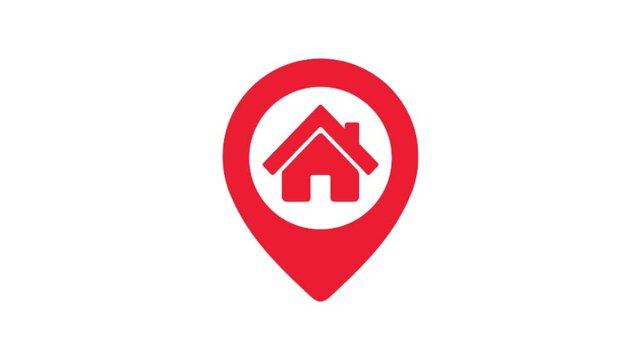 Motion graphics house location symbol. Destination house location symbol on gps. 