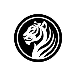 Bold Black and White Tiger Logo in Circle