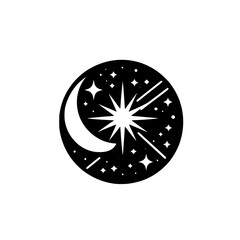 Celestial Circle: Moon, Stars, and Stardust Silhouette Logo