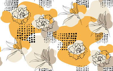 Flowers pattern design. Black and white pattern