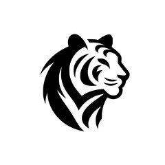Bold Tiger Head Silhouette Logo on White Background