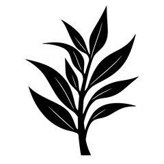 Minimalist Black Leafy Branch Illustration on White Background