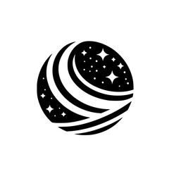 Celestial Orb: Minimalist Black & White Design with Stars