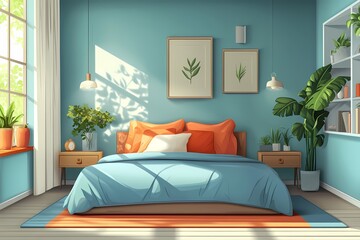 Stylish Modern Bedroom Interior Design with Indoor Greenery and Elegant Decor