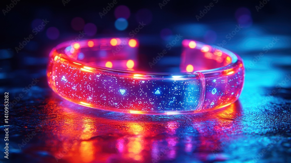 Poster glowing bracelet with intricate patterns on reflective surface