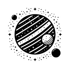 Minimalist Space Illustration: Planets & Stars in Black and White