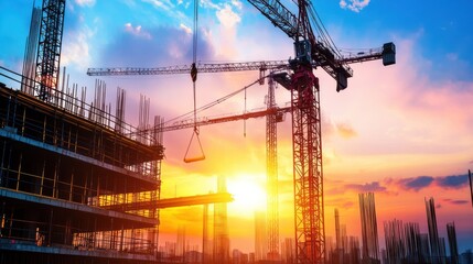 Construction site at sunset