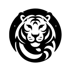 Black and White Tiger Head Logo Design, Geometric Style